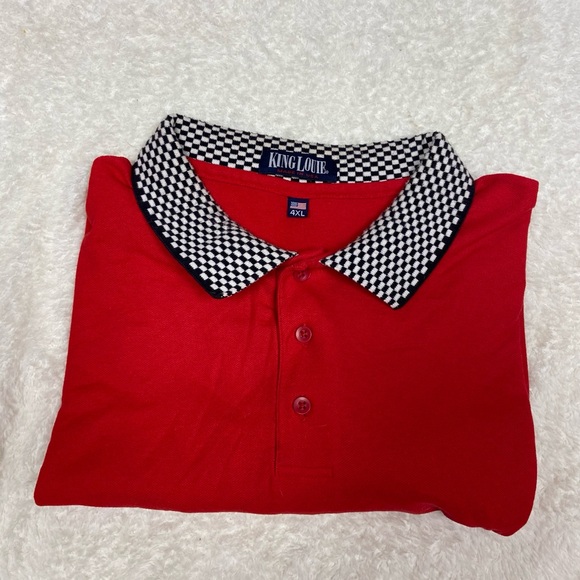 Vintage 80s/90s King Louie Polo Plus Size Made in USA Size 4XL Checker Red Shirt - Picture 1 of 4